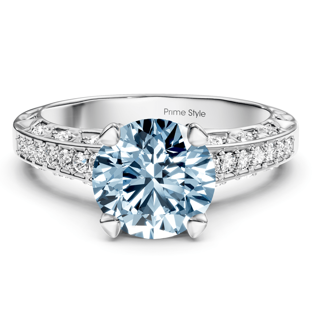 1.25 - 4.25 CT Round Cut Fancy Blue Diamonds - Engagement Ring - Primestyle.com