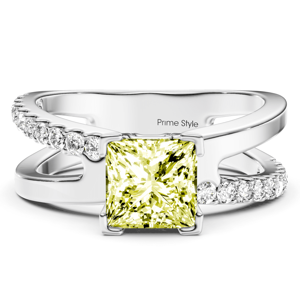 1.25 - 4.25 CT Princess & Round Cut Fancy Yellow Diamonds - Engagement Ring - Primestyle.com