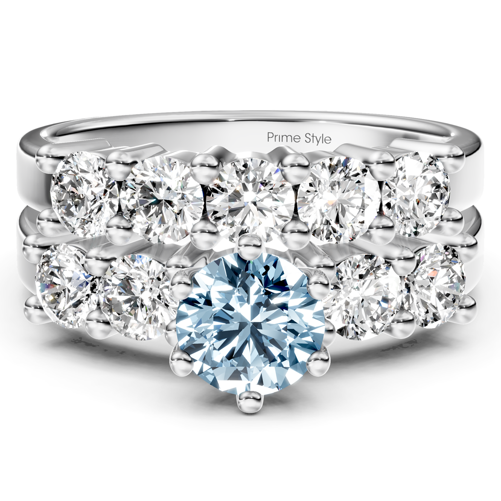 2.40-5.40 CT Round Cut Fancy Blue Diamonds - Bridal Set