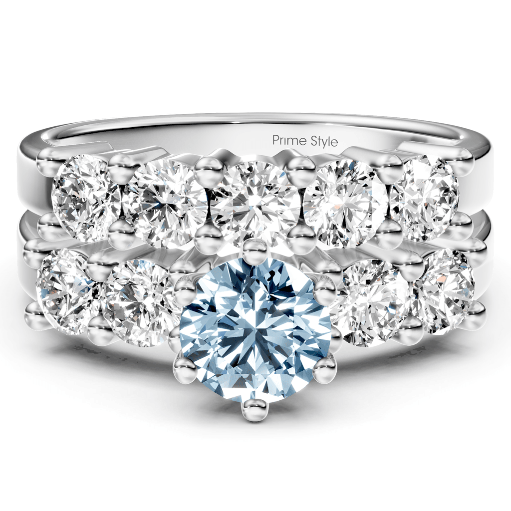 2.40-5.40 CT Round Cut Fancy Blue Diamonds - Bridal Set