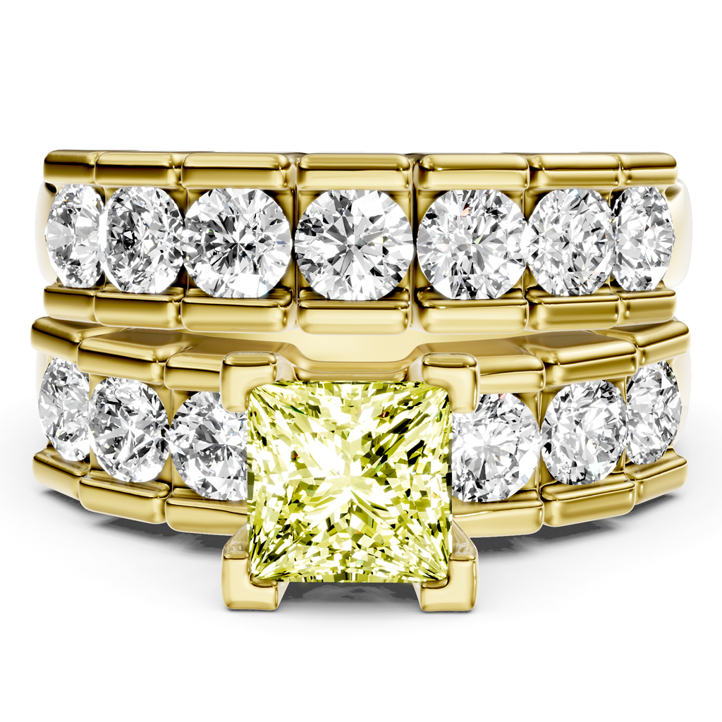 2.85-5.85 CT Princess & Round Cut Fancy Yellow Diamonds - Bridal Set