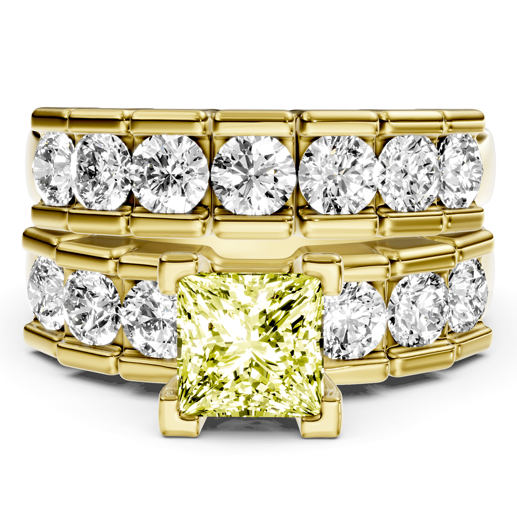 2.85-5.85 CT Princess & Round Cut Fancy Yellow Diamonds - Bridal Set