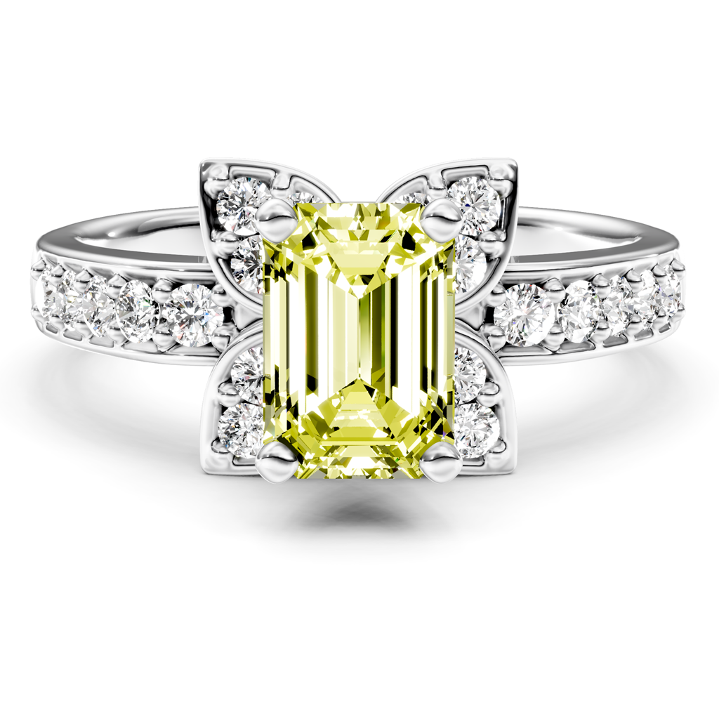 1.40-4.40 CT Emerald & Round Cut Fancy Yellow Diamonds - Engagement Ring