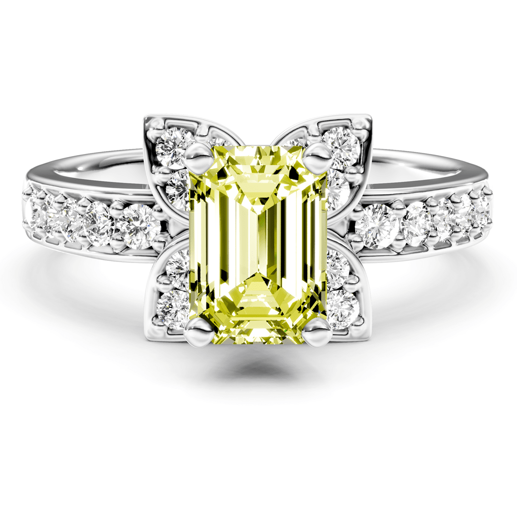 1.40-4.40 CT Emerald & Round Cut Fancy Yellow Diamonds - Engagement Ring
