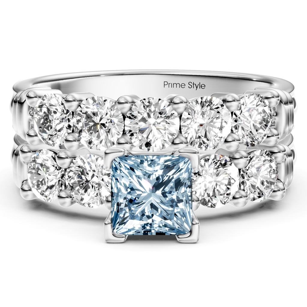 2.20-5.20 CT Princess & Round Cut Fancy Blue Diamonds - Bridal Set