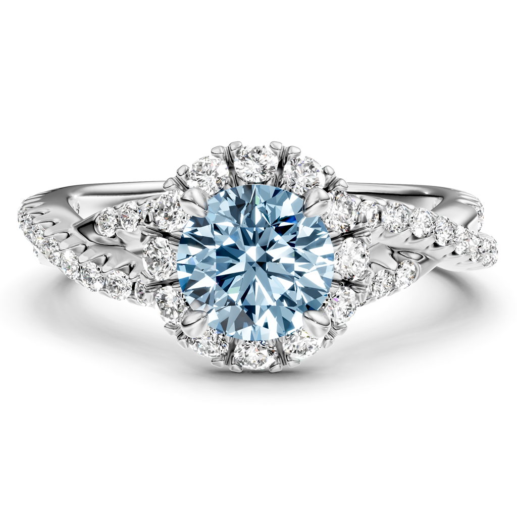 1.45-4.45 CT Round Cut Fancy Blue Diamonds - Engagement Ring