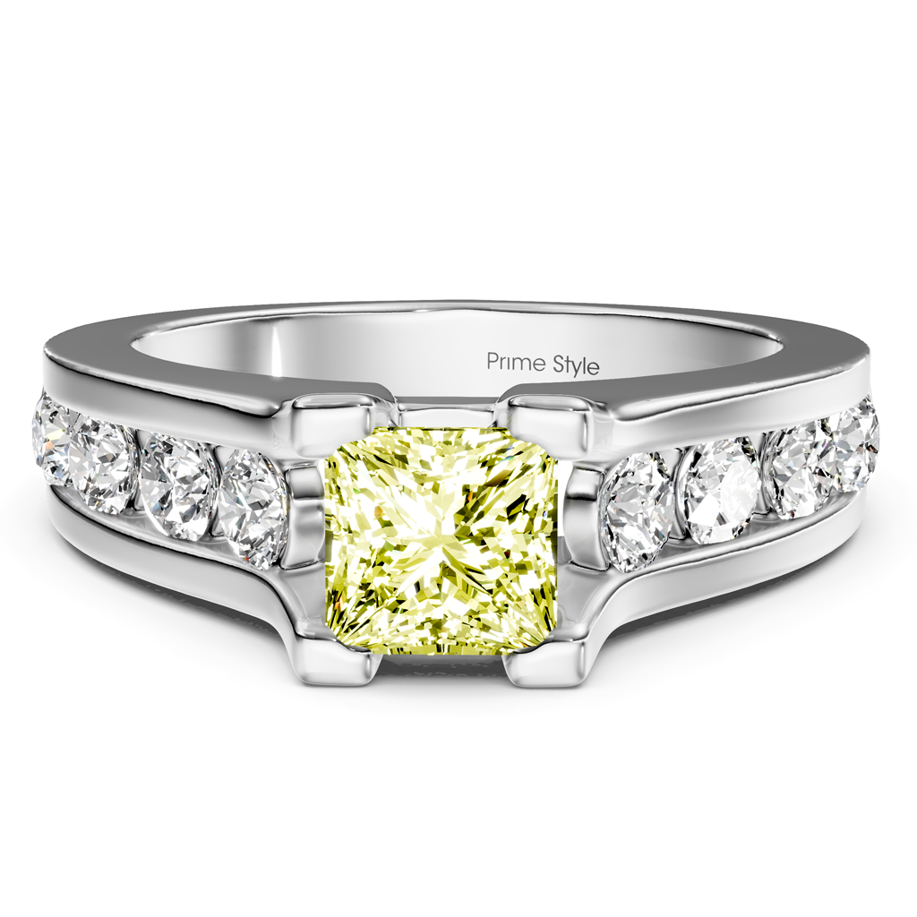1.80-4.80 CT Princess & Round Cut Fancy Yellow Diamonds - Engagement Ring