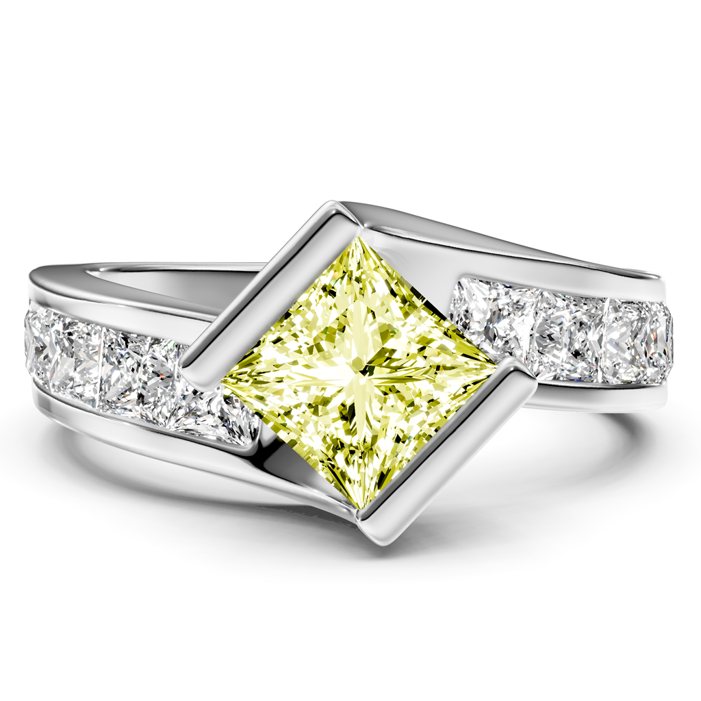 2.60-5.60 CT Princess Cut Fancy Yellow Diamonds - Engagement Ring