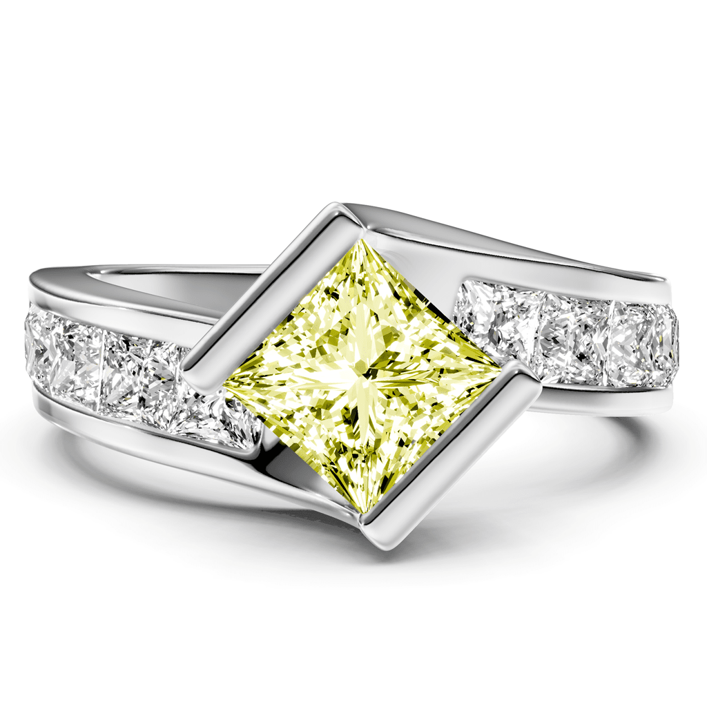 2.60 - 5.60 CT Princess Cut Fancy Yellow Diamonds - Engagement Ring - Primestyle.com