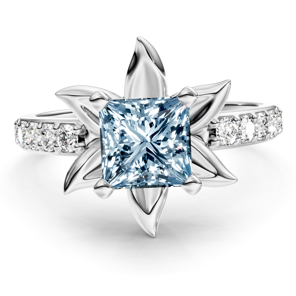 1.25-4.25 CT Princess & Round Cut Fancy Blue Diamonds - Engagement Ring