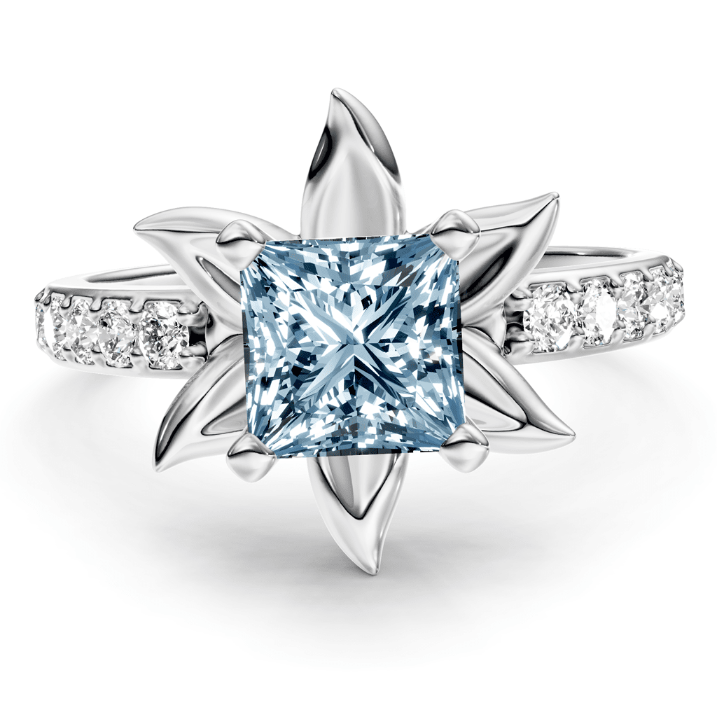 1.25-4.25 CT Princess & Round Cut Fancy Blue Diamonds - Engagement Ring