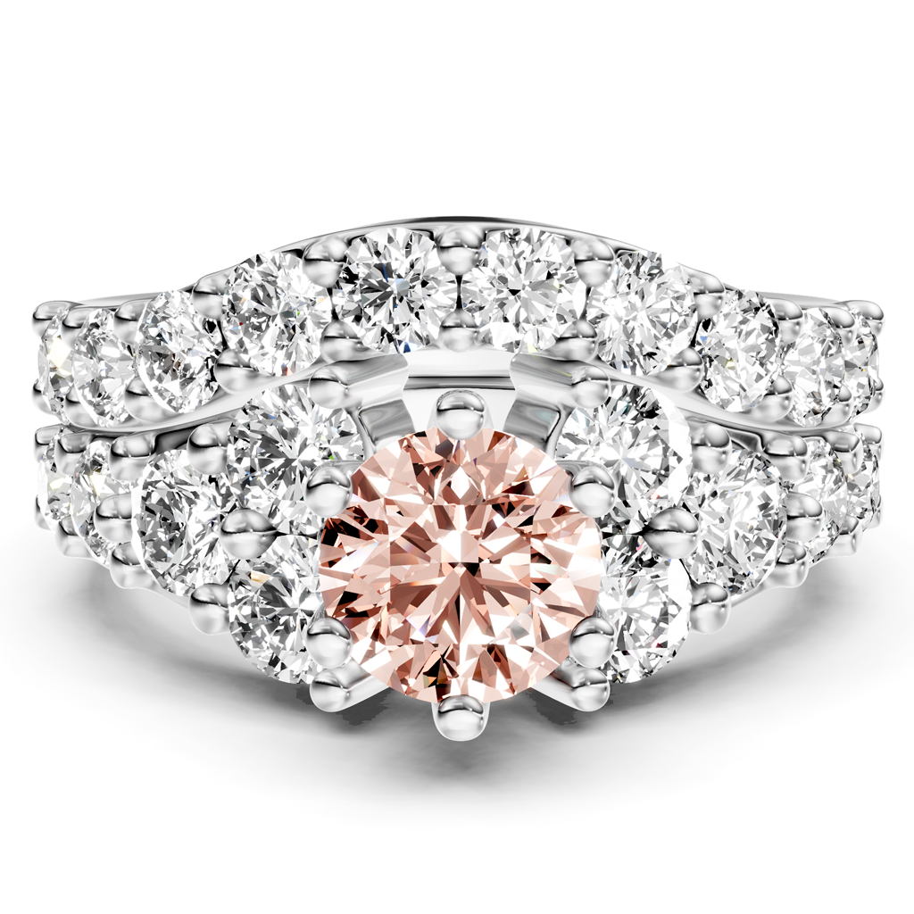 3.55-6.55 CT Round Cut Fancy Pink Diamonds - Bridal Set