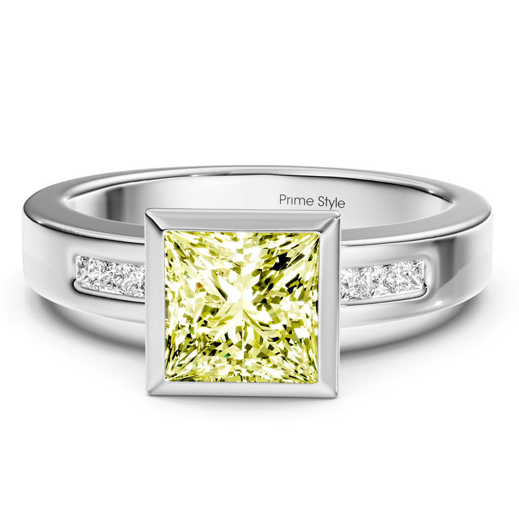 1.20-4.20 CT Princess Cut Fancy Yellow Diamonds - Engagement Ring