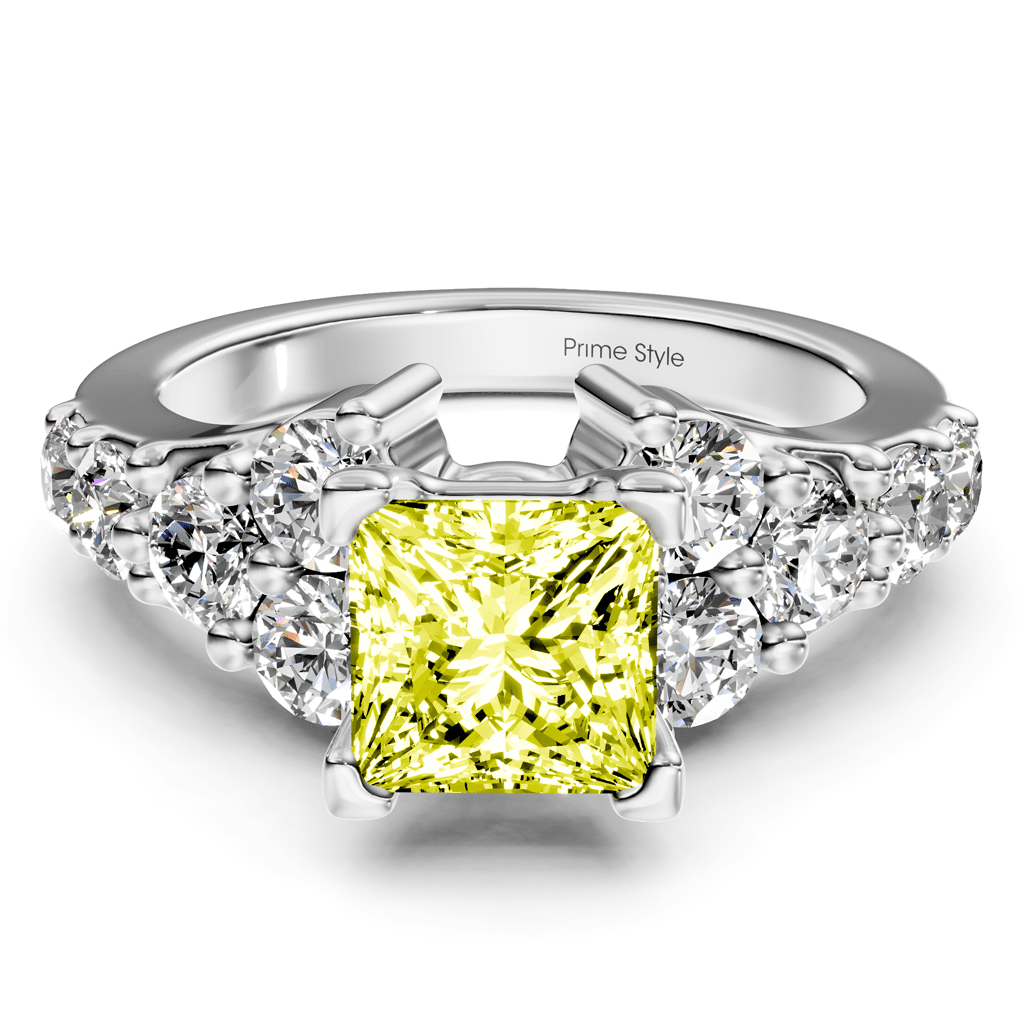 2.40 - 5.40 CT Princess & Round Cut Fancy Yellow Diamonds - Engagement Ring - Primestyle.com