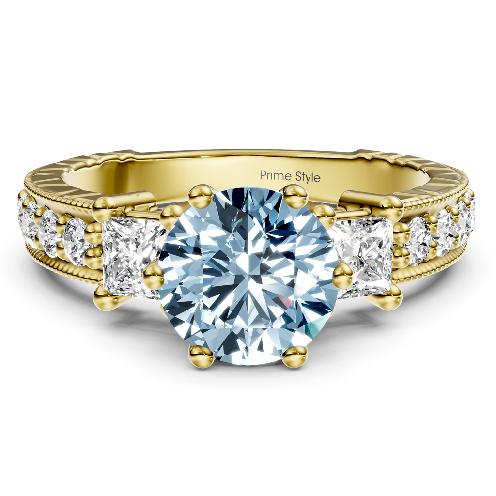 1.70-4.70 CT Princess & Round Cut Fancy Blue Diamonds - Engagement Ring