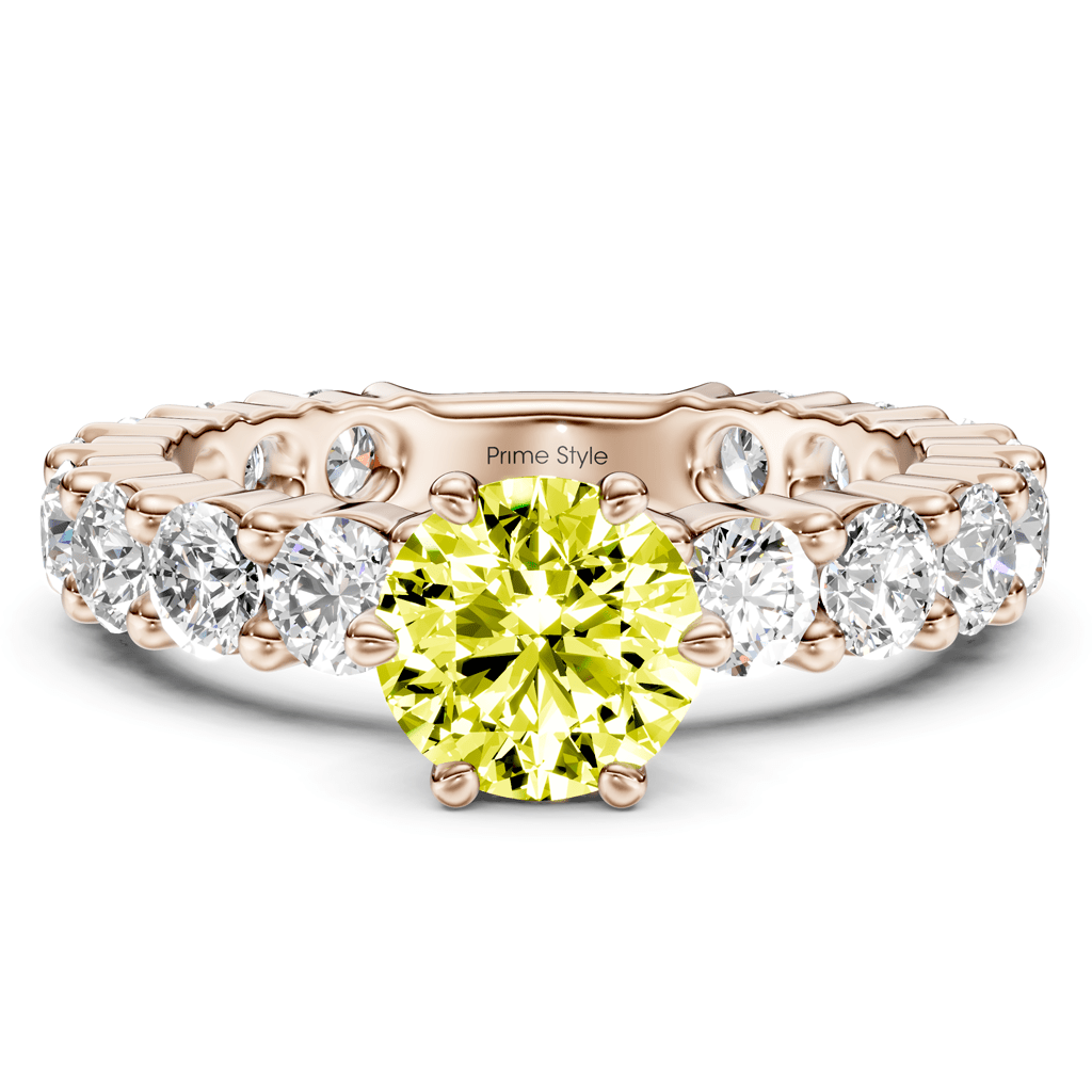 3.40-6.40 CT Emerald & Round Cut Fancy Yellow Diamonds - Engagement Ring