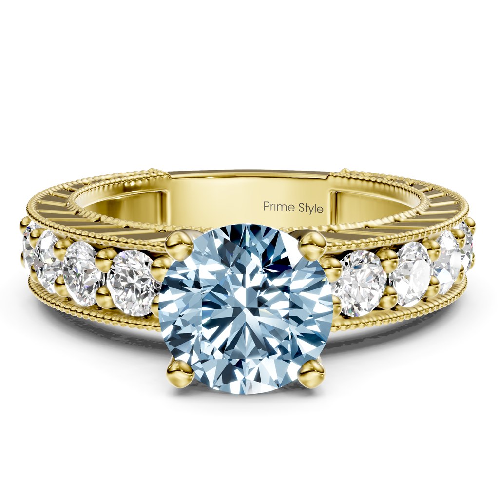 1.85-4.85 CT Princess & Round Cut Fancy Blue Diamonds - Engagement Ring