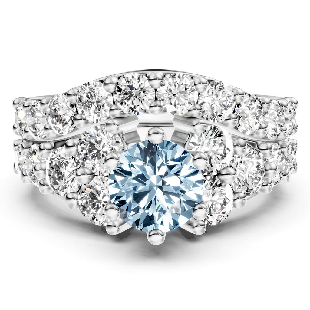 3.55-6.55 CT Round Cut Fancy Blue Diamonds - Bridal Set