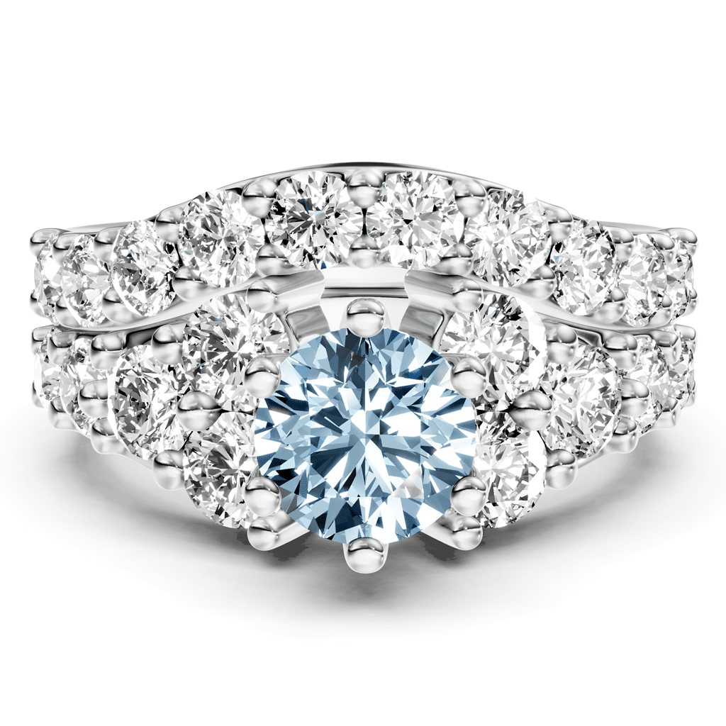 3.55-6.55 CT Round Cut Fancy Blue Diamonds - Bridal Set
