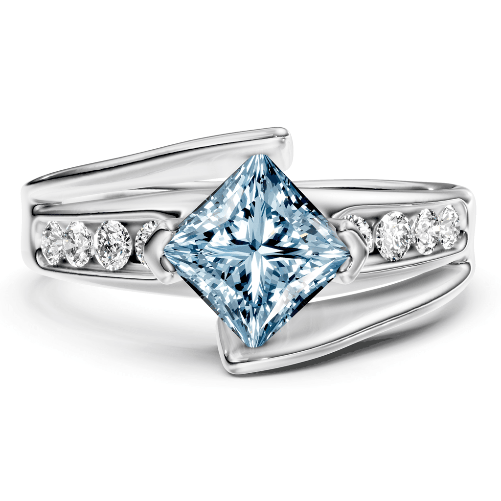 1.25 - 4.25 CT Princess & Round Cut Fancy Blue Diamonds - Engagement Ring - Primestyle.com
