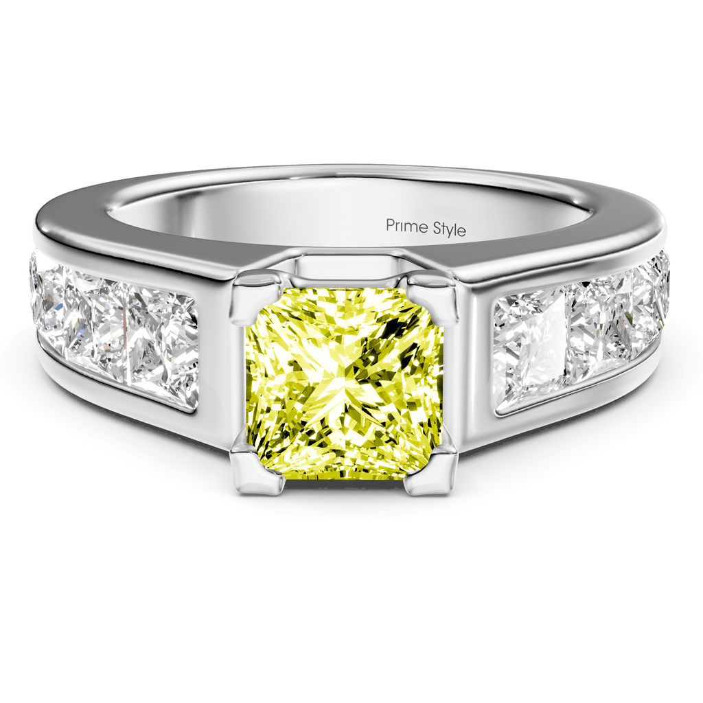 3.30 - 6.30 CT Princess Cut Fancy Yellow Diamonds - Engagement Ring - Primestyle.com