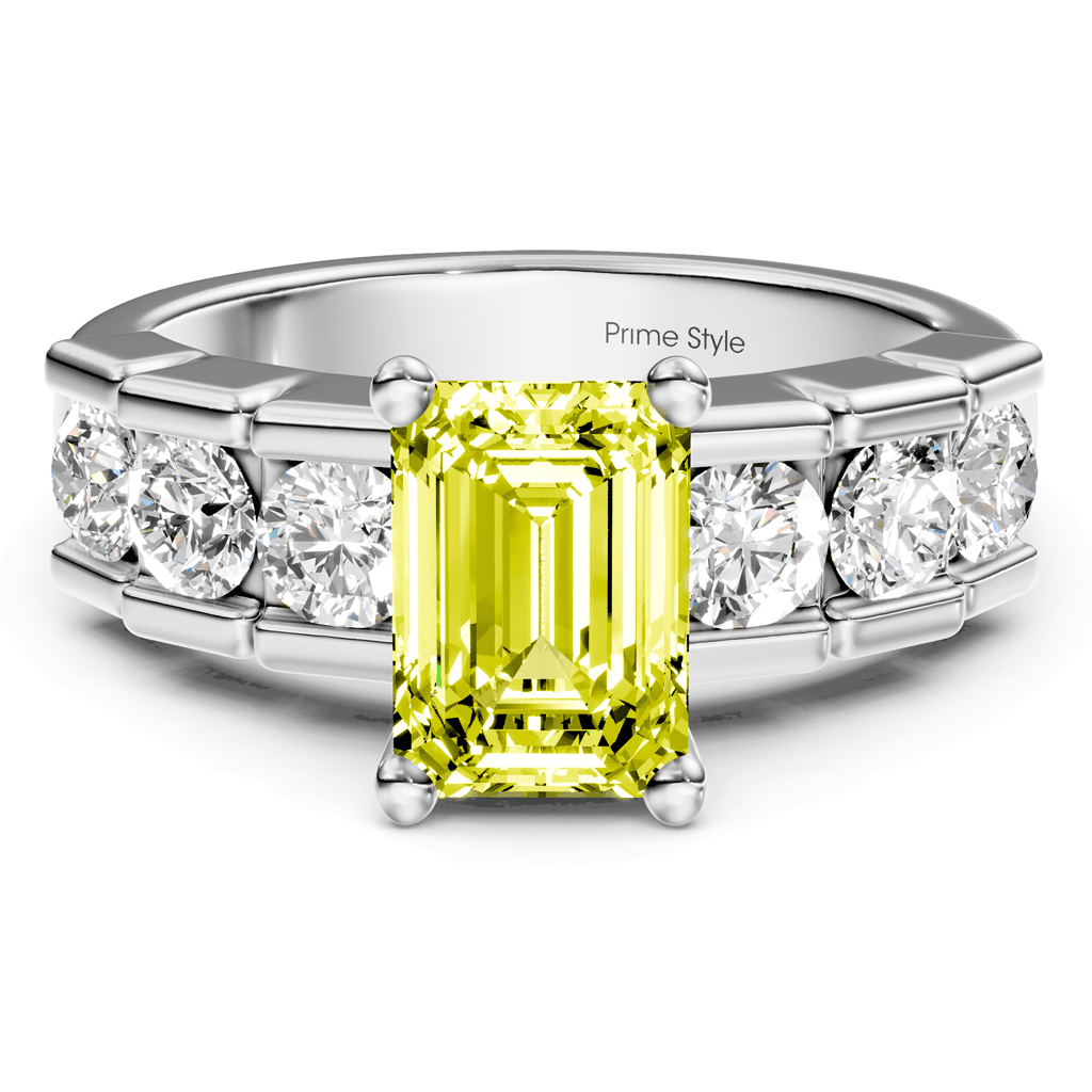 1.85 - 4.85 CT Princess & Round Cut Fancy Yellow Diamonds - Engagement Ring - Primestyle.com
