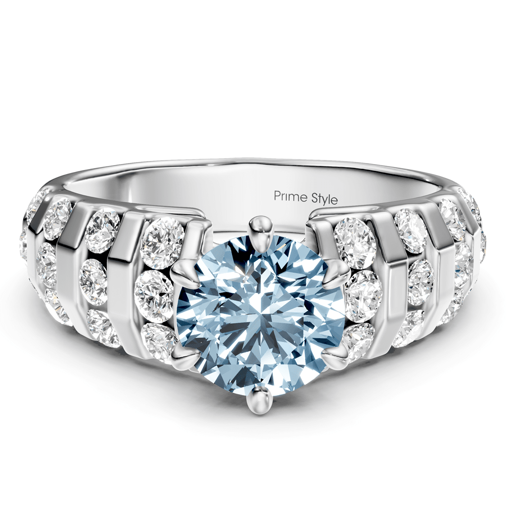 1.75 - 4.75 CT Round Cut Fancy Blue Diamonds - Engagement Ring - Primestyle.com