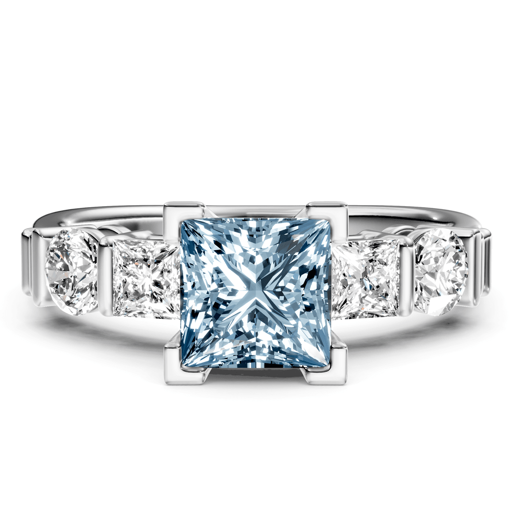 1.70 - 4.70 CT Princess & Round Cut Fancy Blue Diamonds - Engagement Ring - Primestyle.com