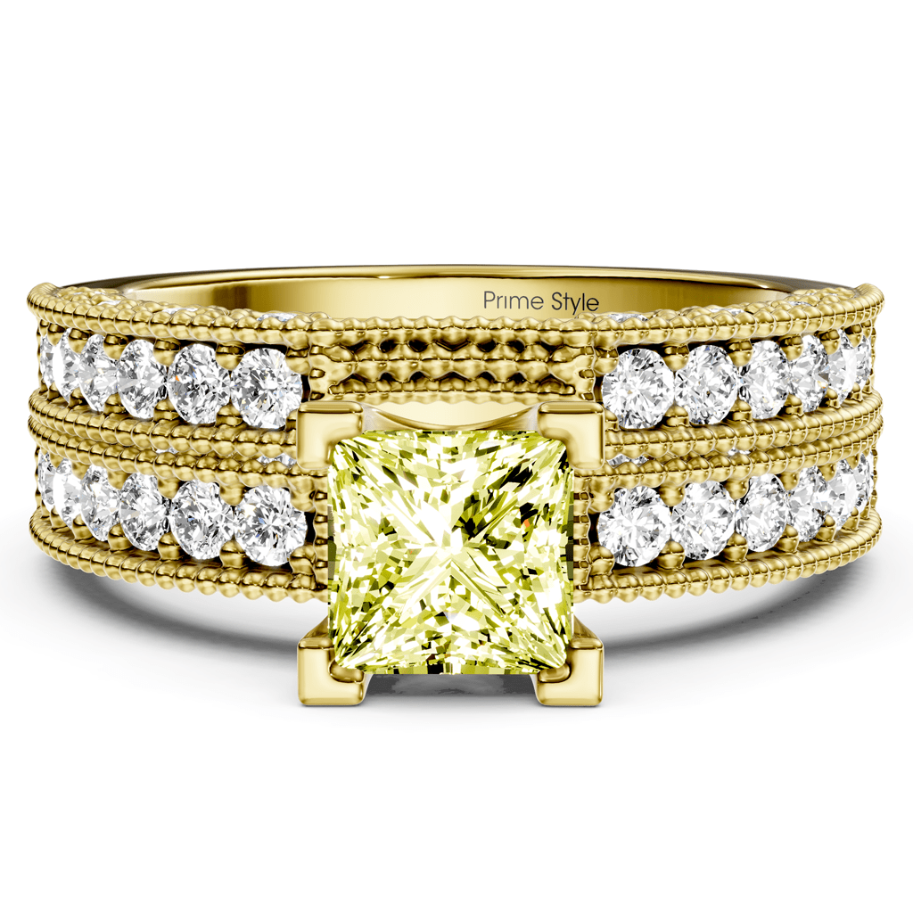 2.10-5.10 CT Princess & Round Cut Fancy Yellow Diamonds - Bridal Set