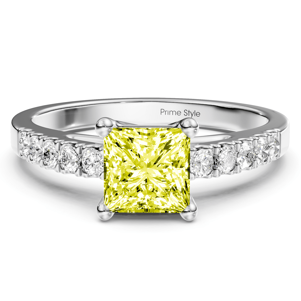 1.25-4.25 CT Princess & Round Cut Fancy Yellow Diamonds - Engagement Ring