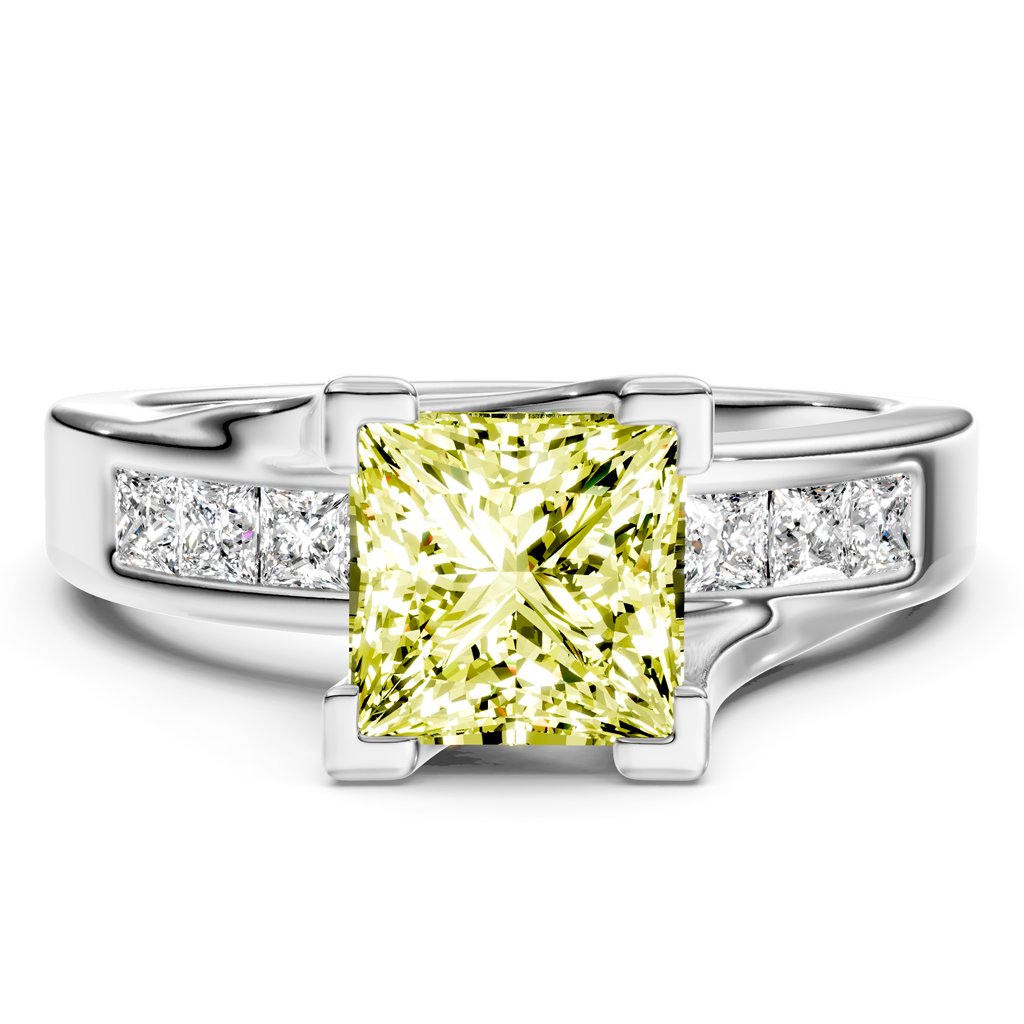 1.45-4.45 CT Princess Cut Fancy Yellow Diamonds - Engagement Ring