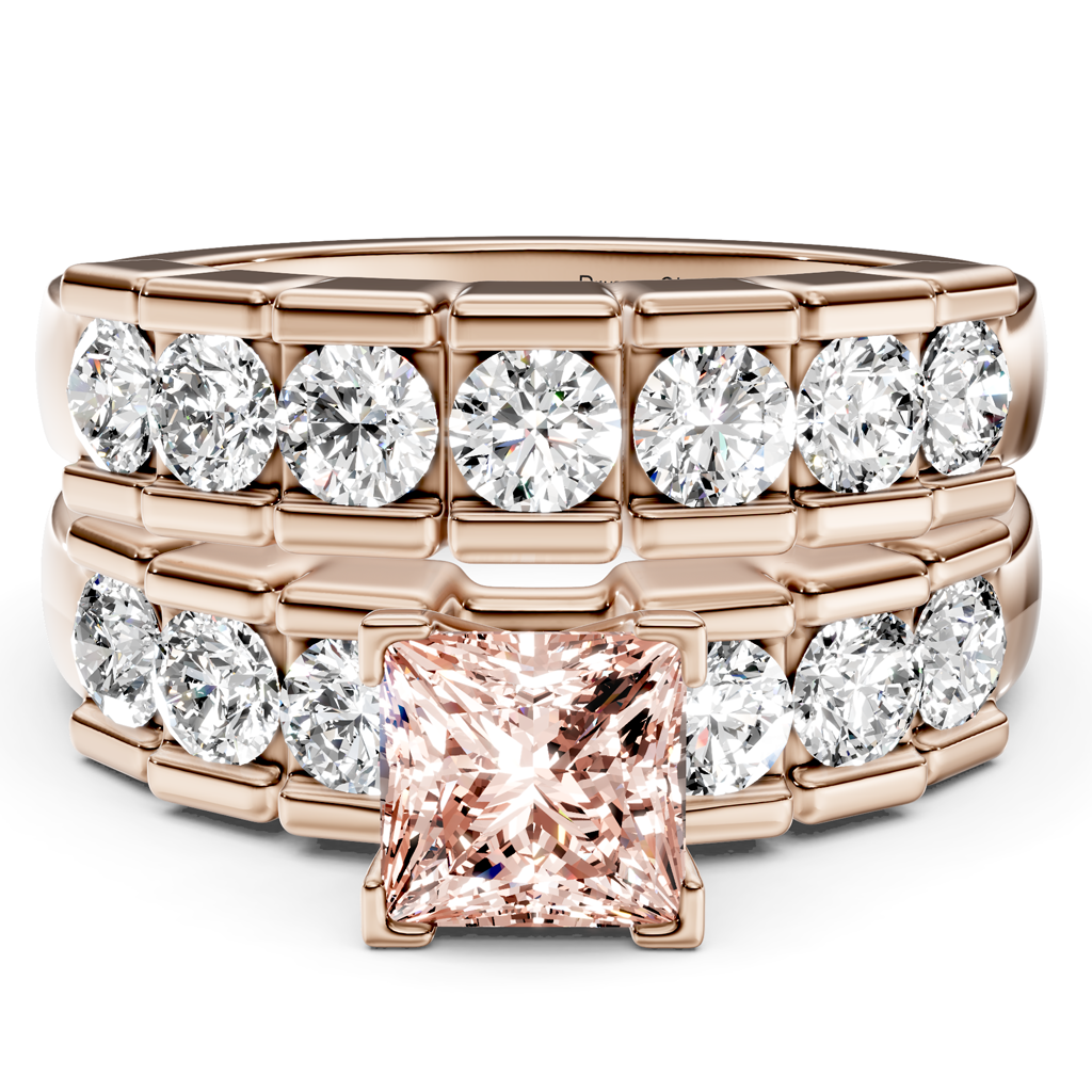 2.85-5.85 CT Princess & Round Cut Fancy Pink Diamonds - Bridal Set