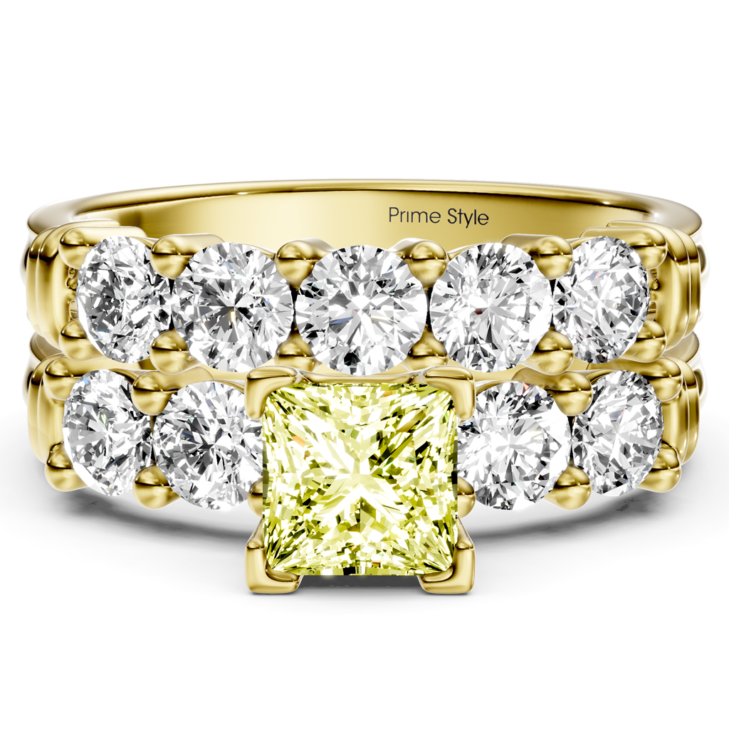 2.20-5.20 CT Princess & Round Cut Fancy Yellow Diamonds - Bridal Set