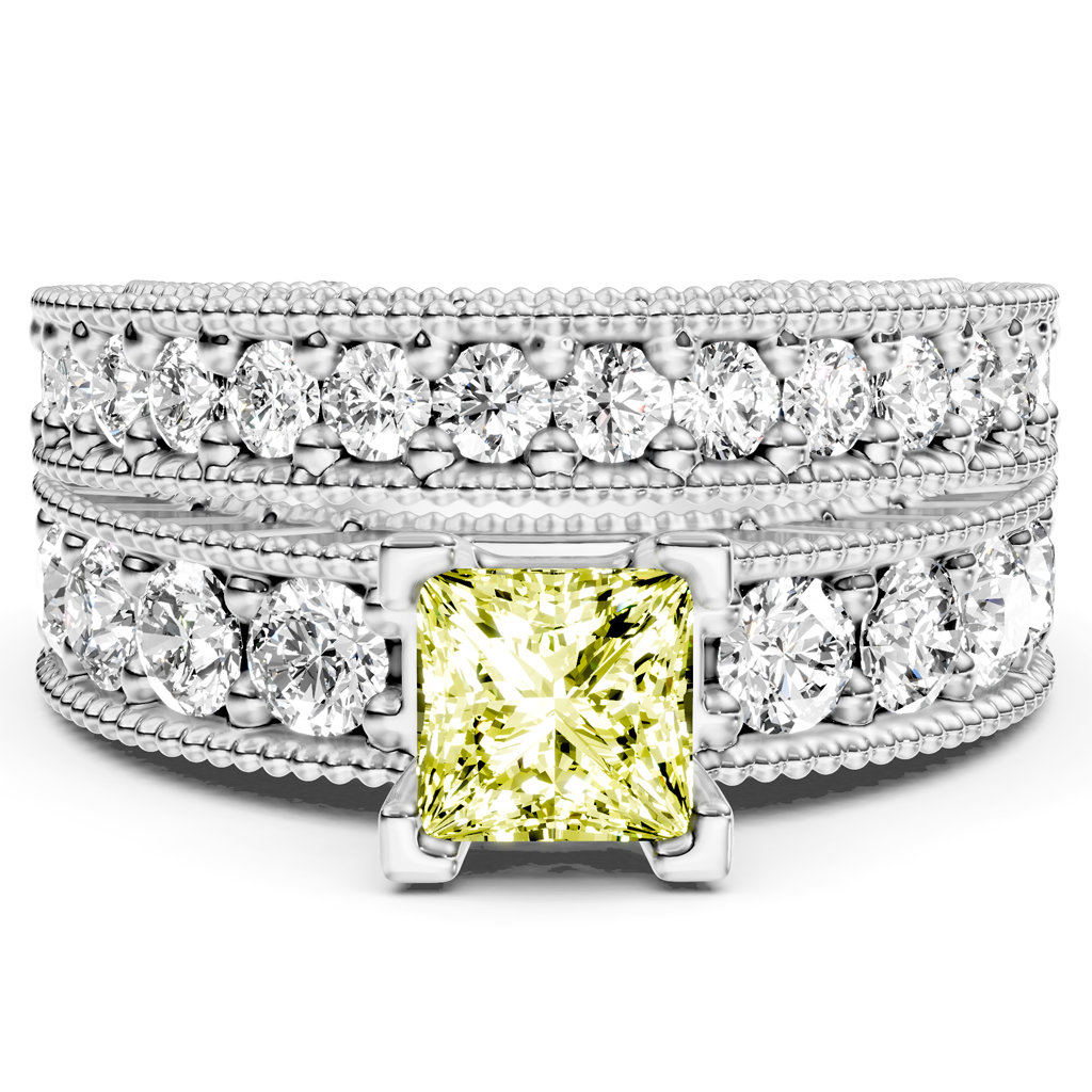 2.45-5.45 CT Princess & Round Cut Fancy Yellow Diamonds - Bridal Set