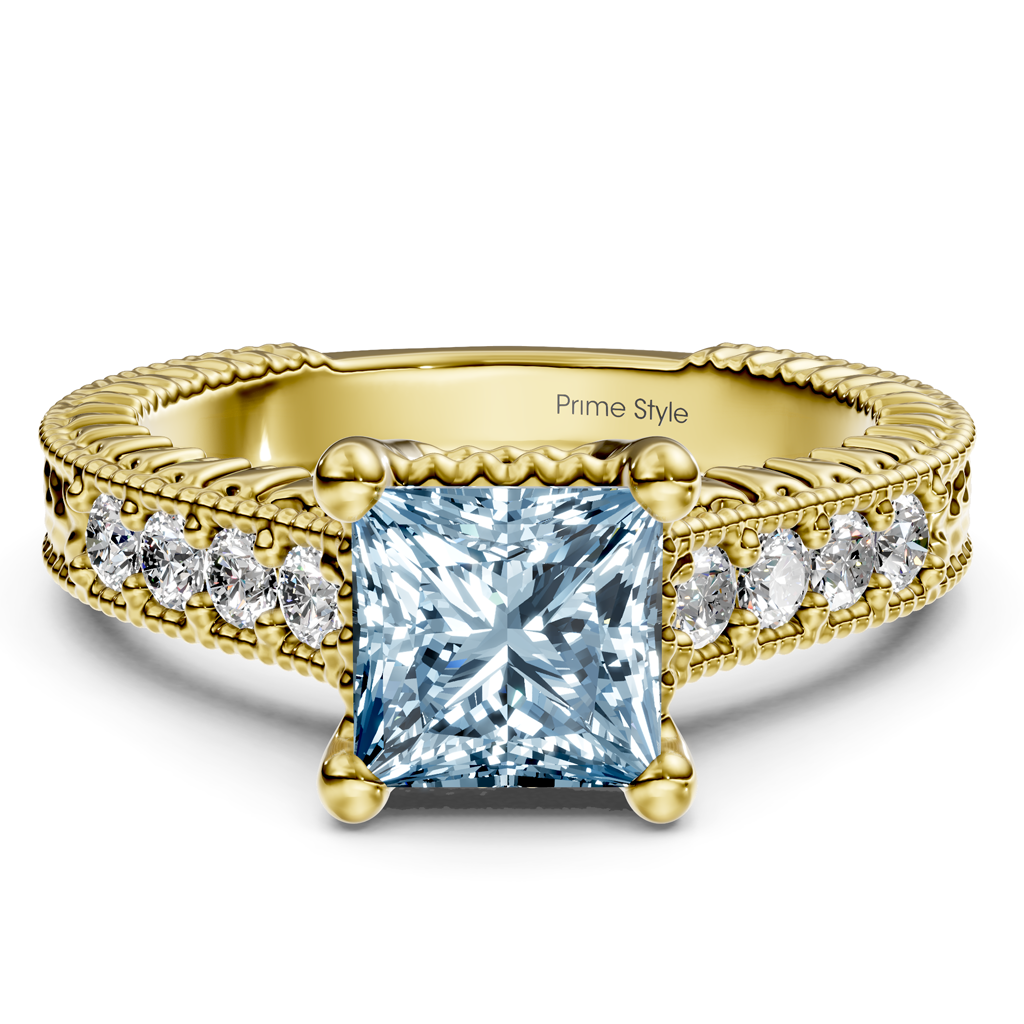 1.30-4.30 CT Princess & Round Cut Fancy Blue Diamonds - Engagement Ring