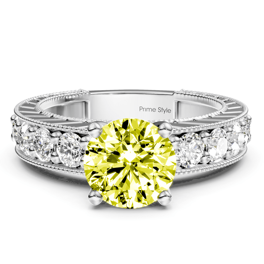 1.85 - 4.85 CT Princess & Round Cut Fancy Yellow Diamonds - Engagement Ring - Primestyle.com