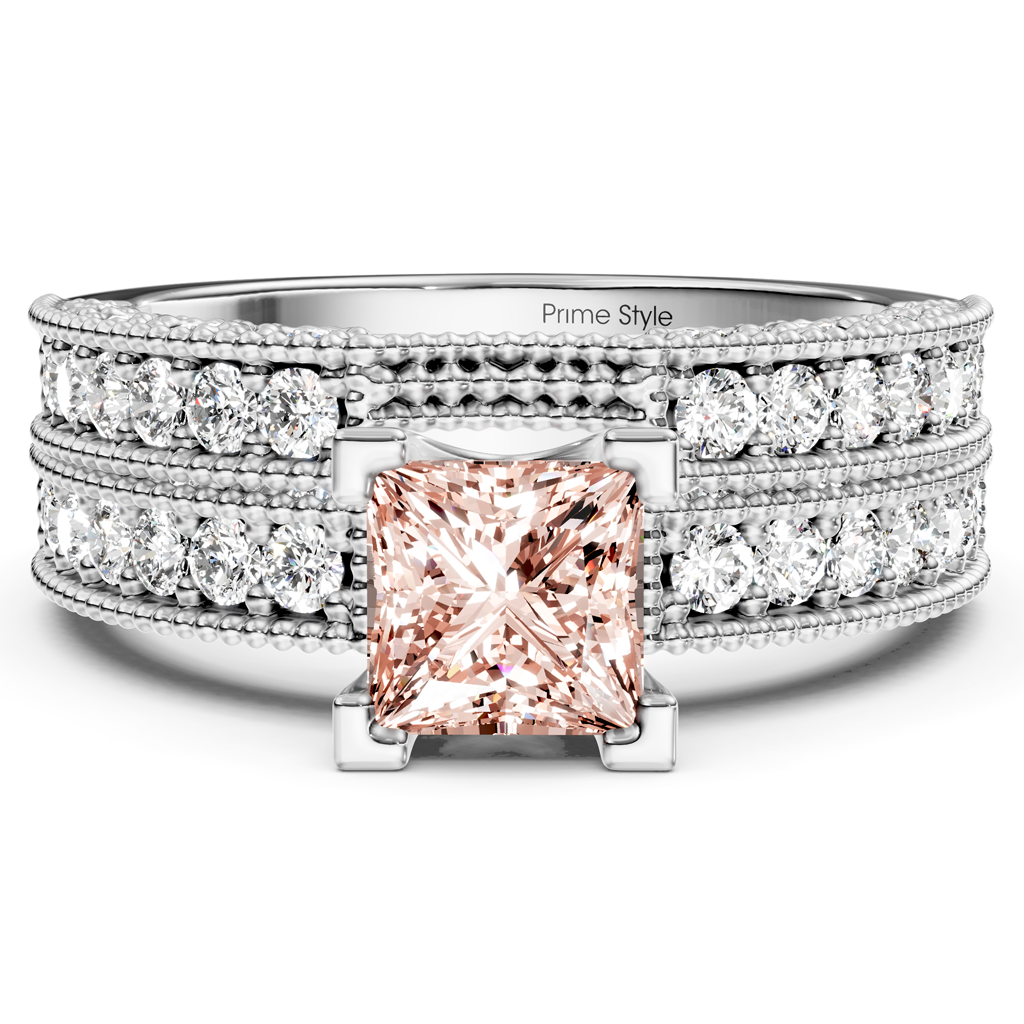 2.10-5.10 CT Princess & Round Cut Fancy Pink Diamonds - Bridal Set