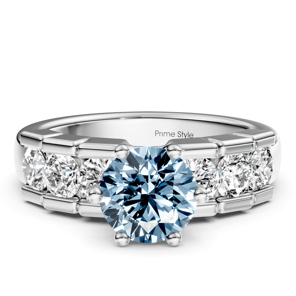 1.85 - 4.85 CT Round Cut Fancy Blue Diamonds - Engagement Ring - Primestyle.com