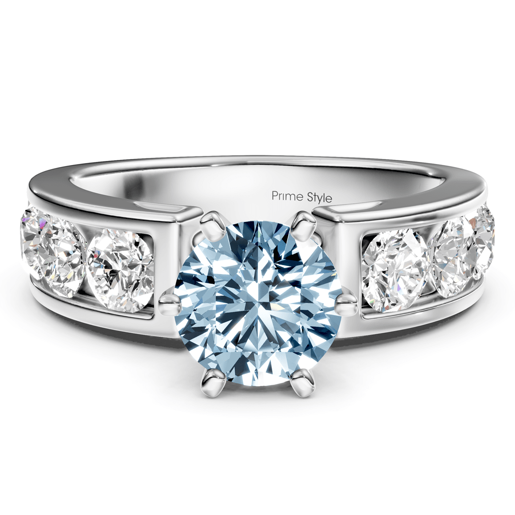 2.50-5.50 CT Round Cut Fancy Blue Diamonds - Engagement Ring