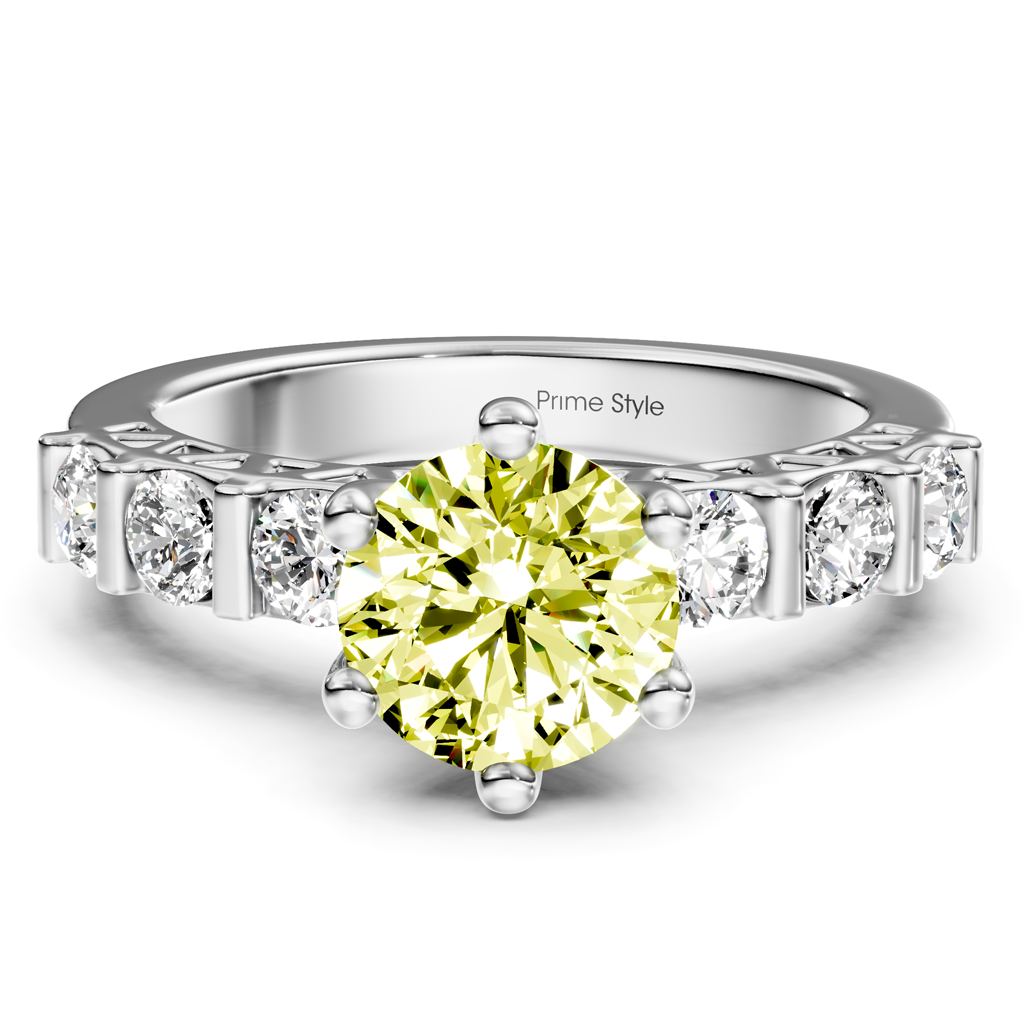 1.60-4.60 CT Round Cut Fancy Yellow Diamonds - Engagement Ring