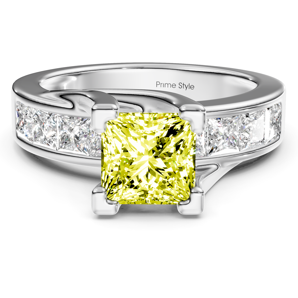 2.20-5.20 CT Princess Cut Fancy Yellow Diamonds - Engagement Ring