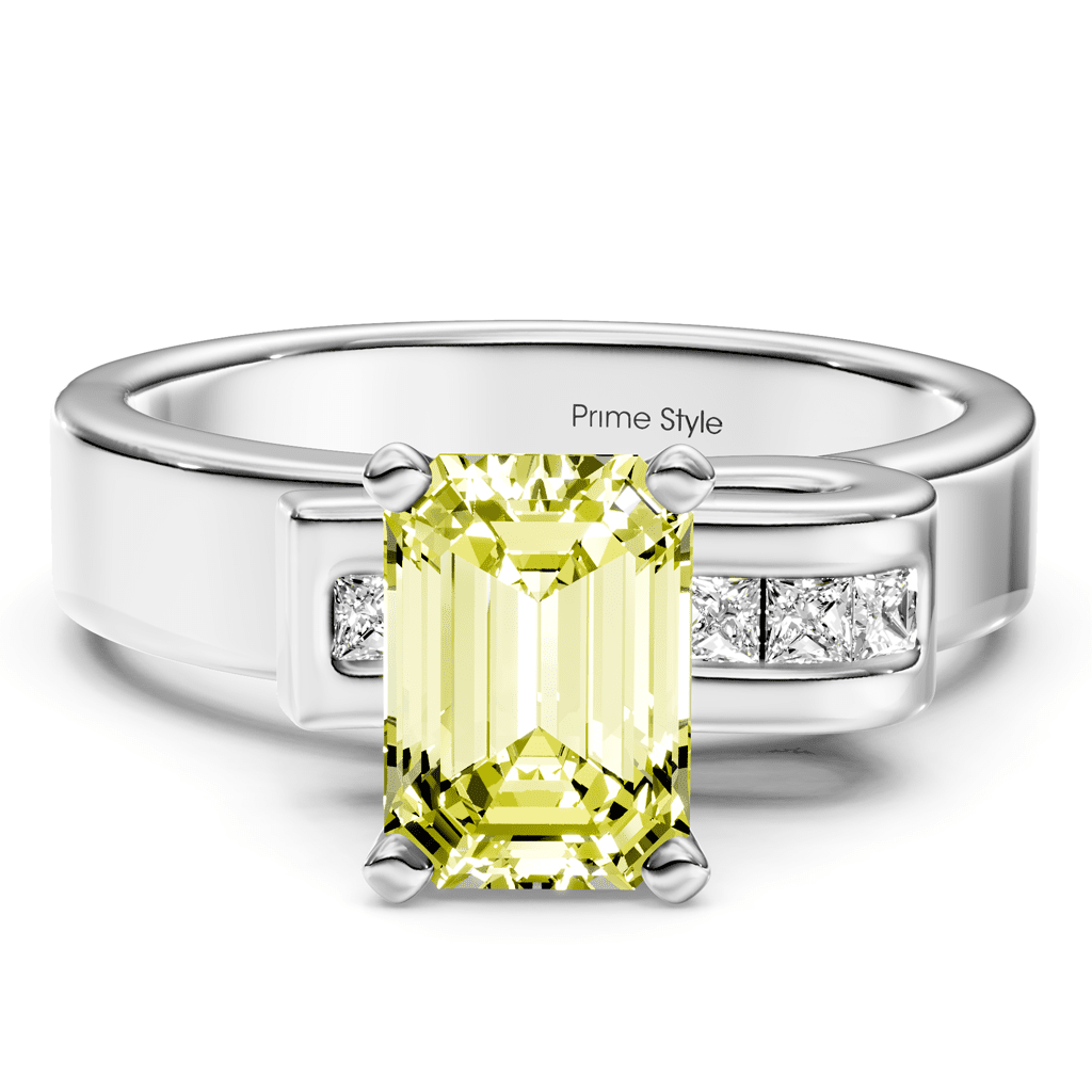 1.10 - 4.10 CT Emerald & Princess Cut Fancy Yellow Diamonds - Engagement Ring - Primestyle.com