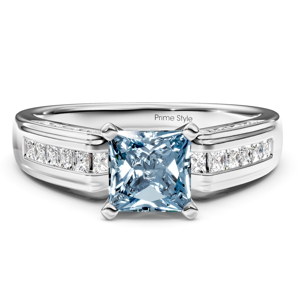 1.45-4.45 CT Princess & Round Cut Fancy Blue Diamonds - Engagement Ring