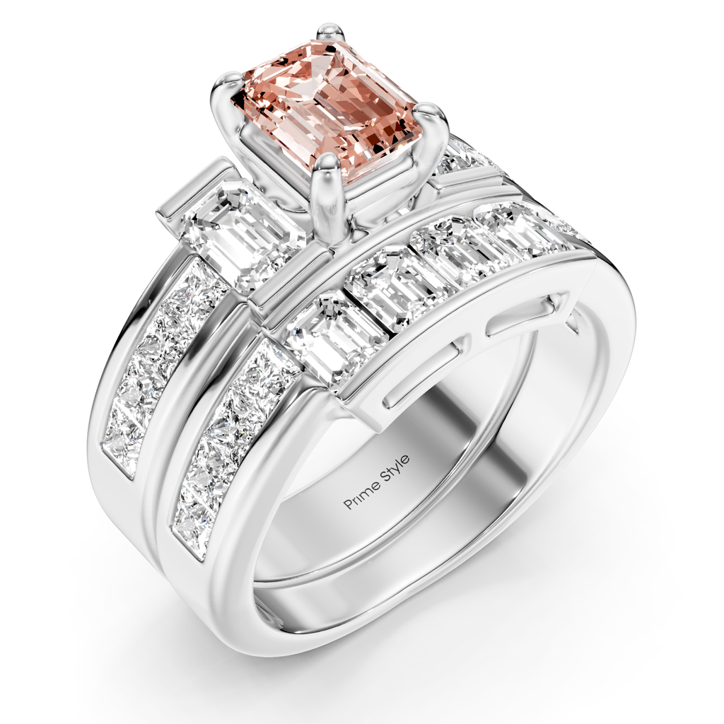 3.70-6.70 CT Emerald & Princess Cut Fancy Pink Diamonds - Bridal Set