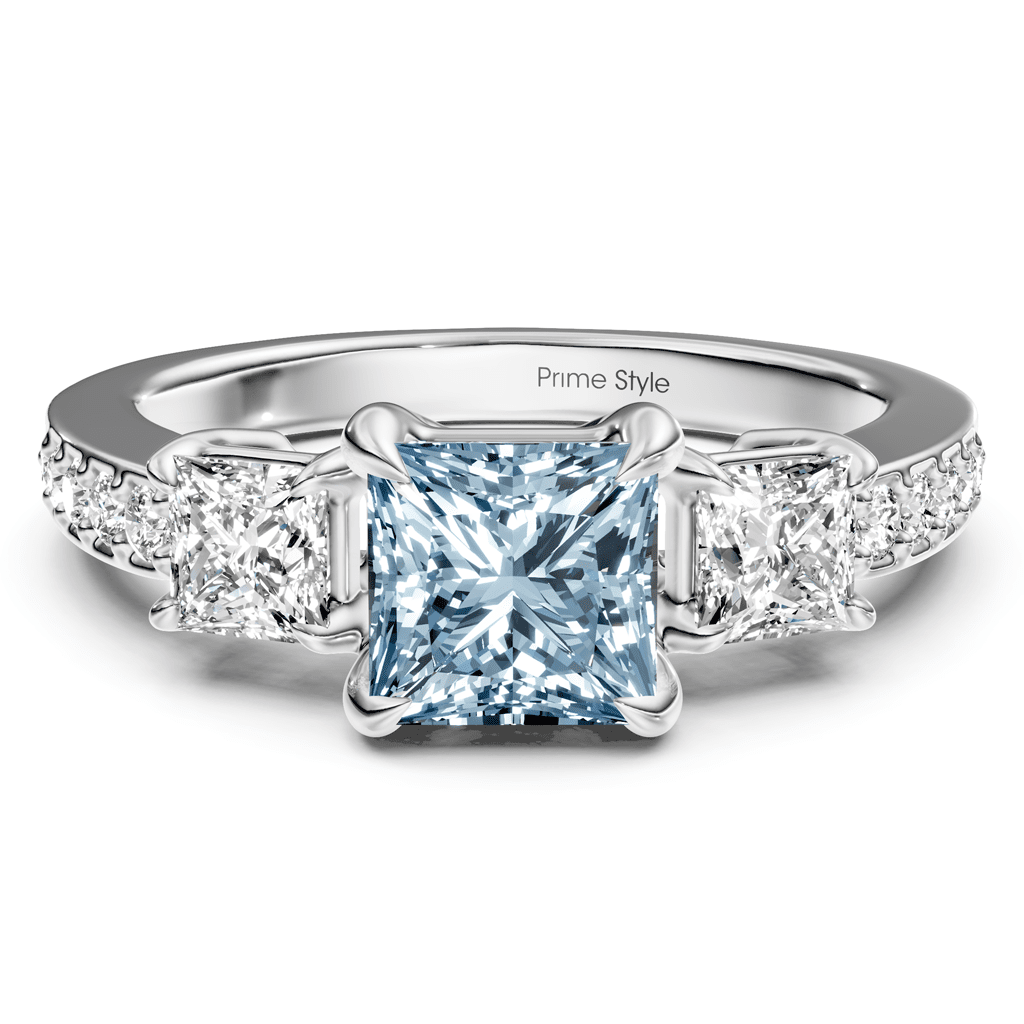1.85 - 4.85 CT Princess & Round Cut Fancy Blue Diamonds - Engagement Ring - Primestyle.com