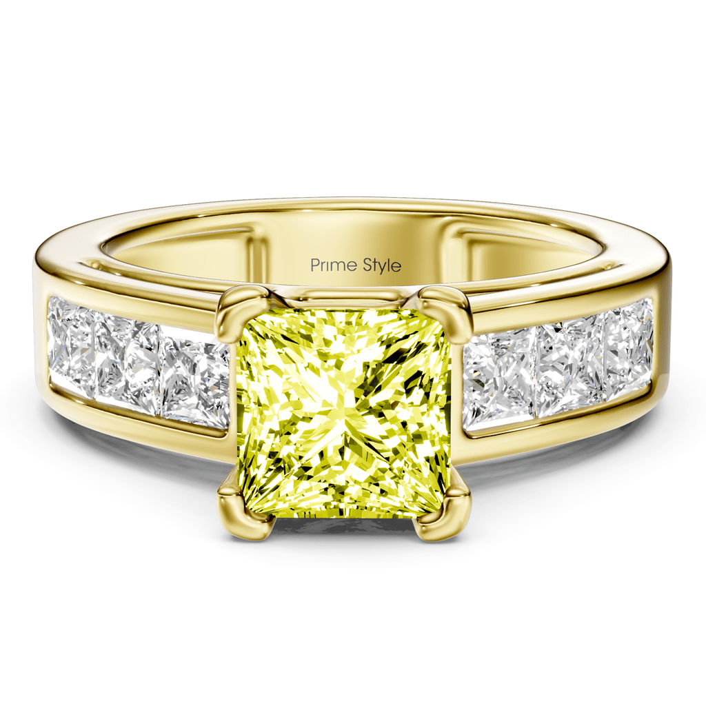 2.05 - 5.05 CT Princess Cut Fancy Yellow Diamonds - Engagement Ring - Primestyle.com