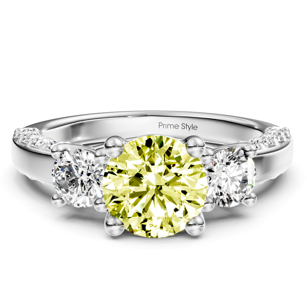 1.90-4.90 CT Round Cut Fancy Yellow Diamonds - Engagement Ring