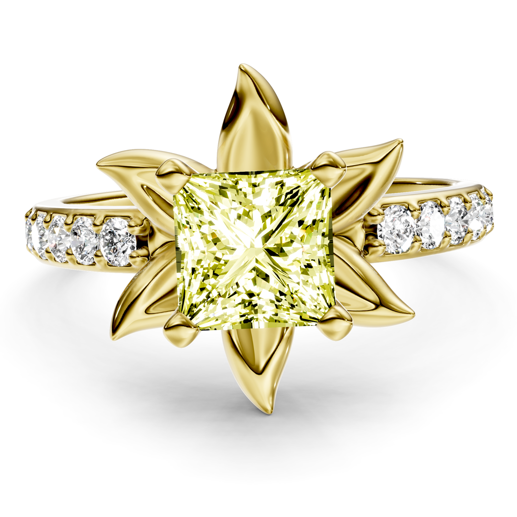 1.25-4.25 CT Princess & Round Cut Fancy Yellow Diamonds - Engagement Ring