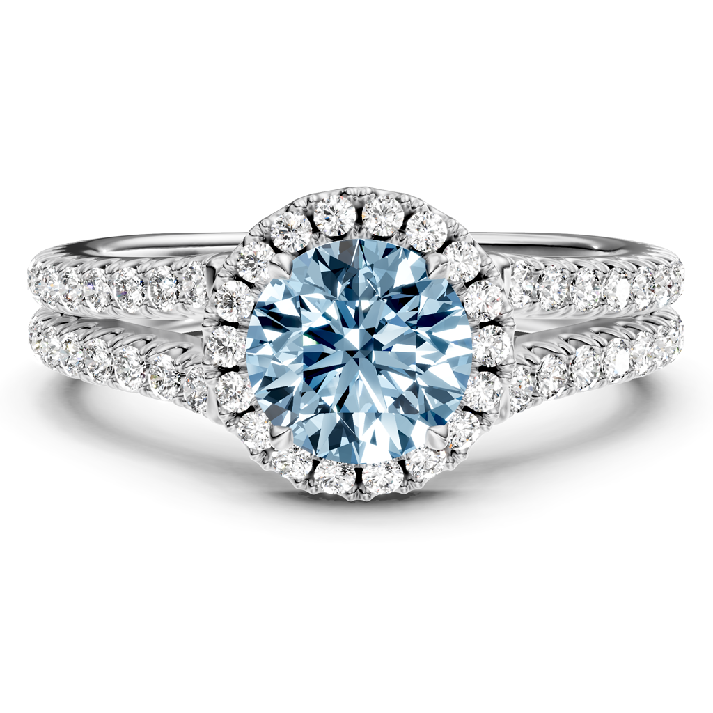 1.60-4.60 CT Round Cut Fancy Blue Diamonds - Engagement Ring