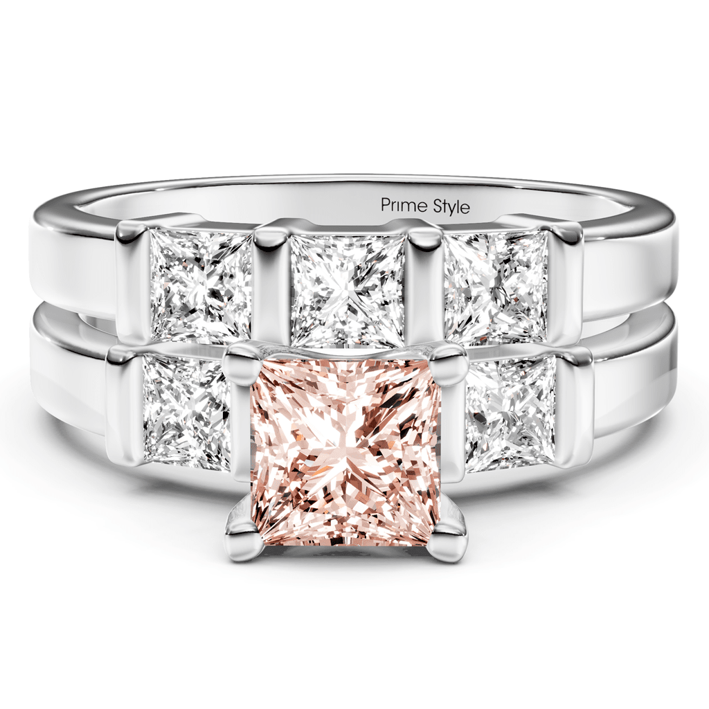2.55 - 5.55 CT Princess Cut Fancy Pink Diamonds - Bridal Set - Primestyle.com